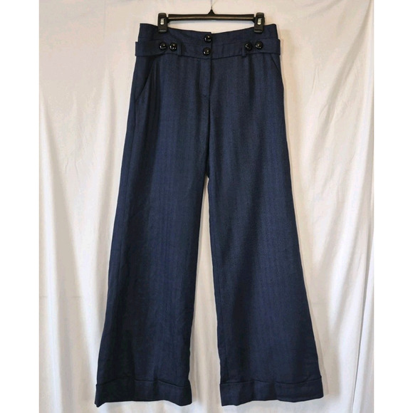 Anthropologie Taikonhu Womens Navy Herringbone Wide Leg Pants US 14 - Picture 1 of 6